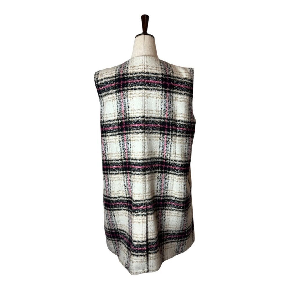 Thakoon Design Nation Vest Women Large Ivory Black Plaid Notch Lapel Open Long - Picture 3 of 13